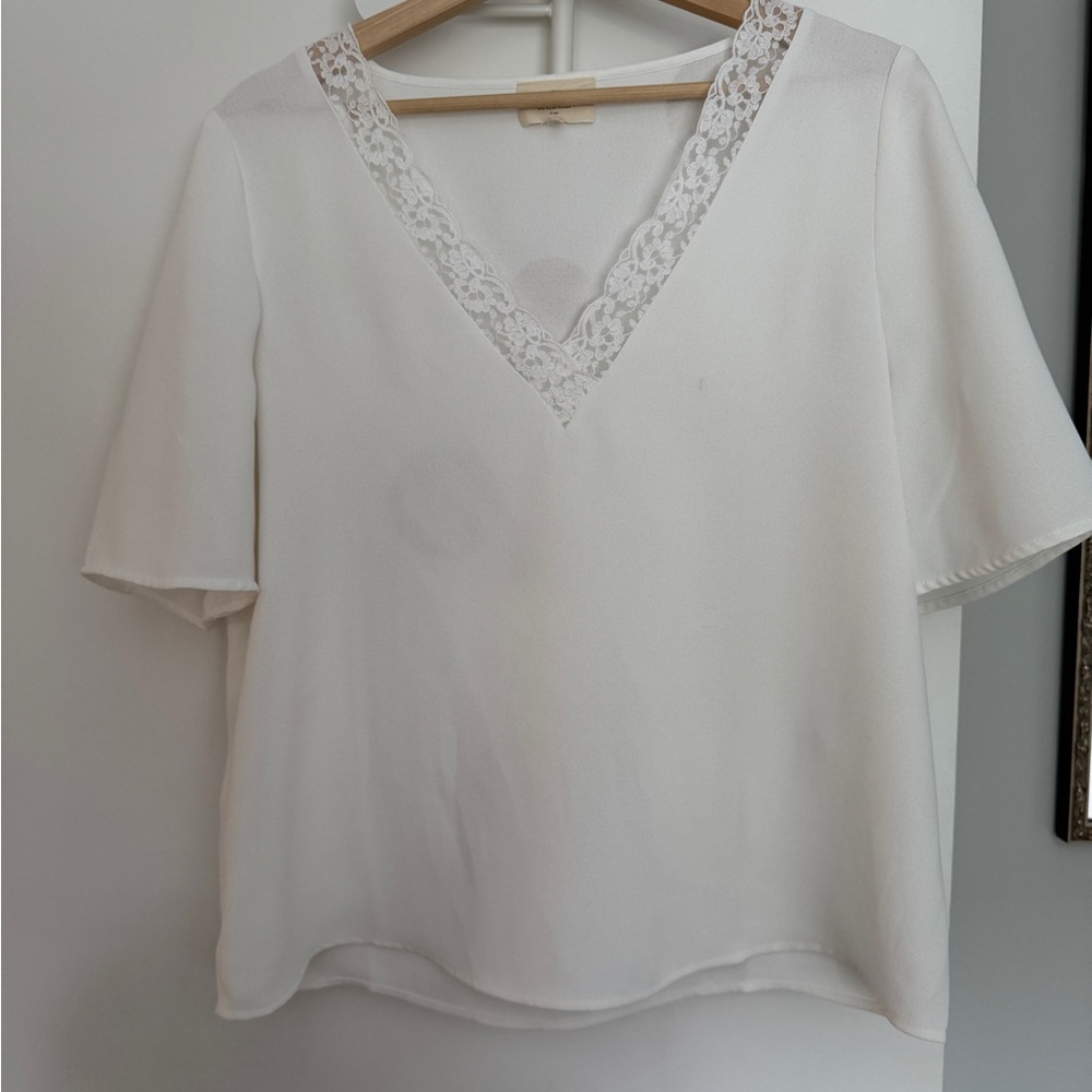 Sezane White Flutter Sleeve Blouse